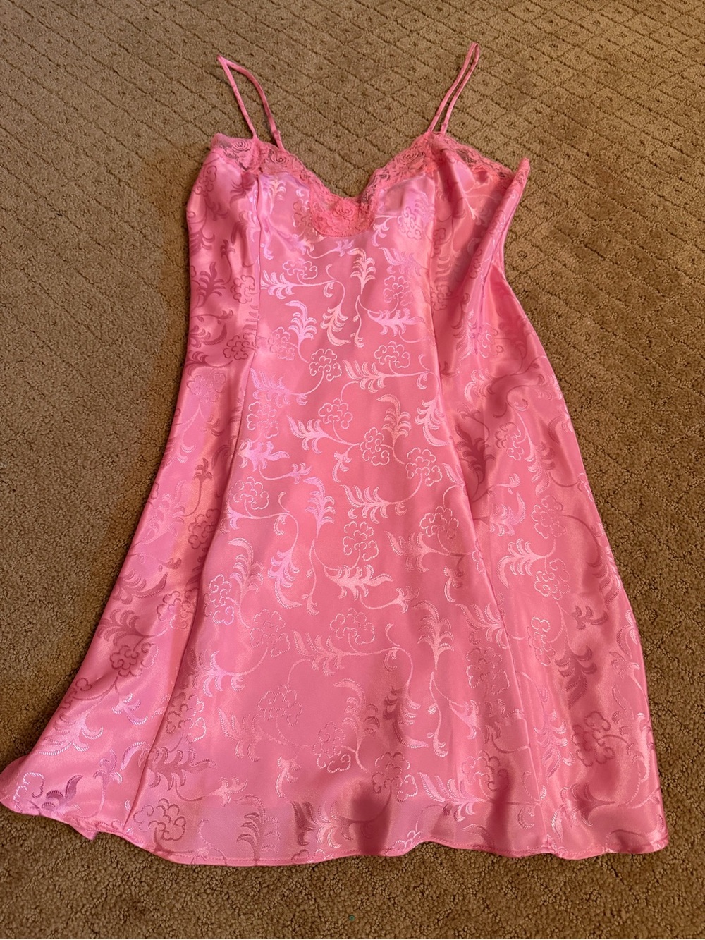 Adonna Pink Satin Lace-Trim Chemise